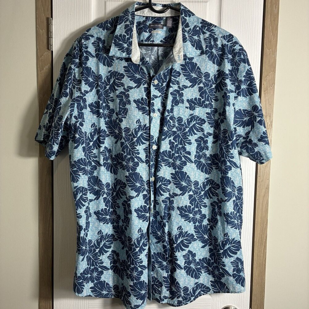 Van Heusen  Mans shirt  Sz TXXL blue hawaian style print classic fit vacay ready
